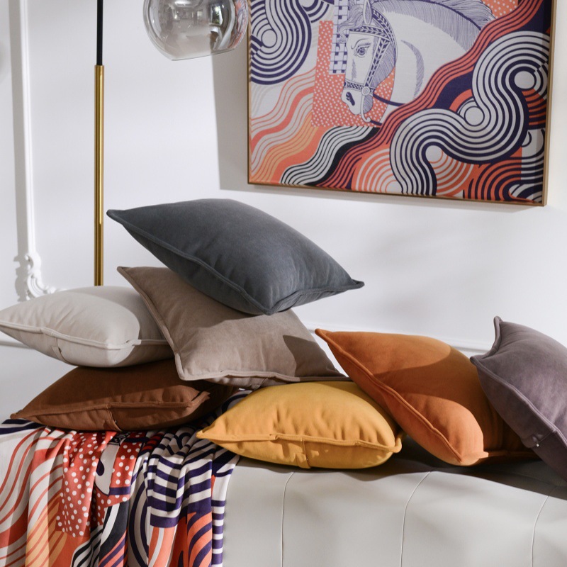 德丽绒高档素色工艺方抱枕 客厅沙发装饰纯色简洁护腰靠枕大靠垫