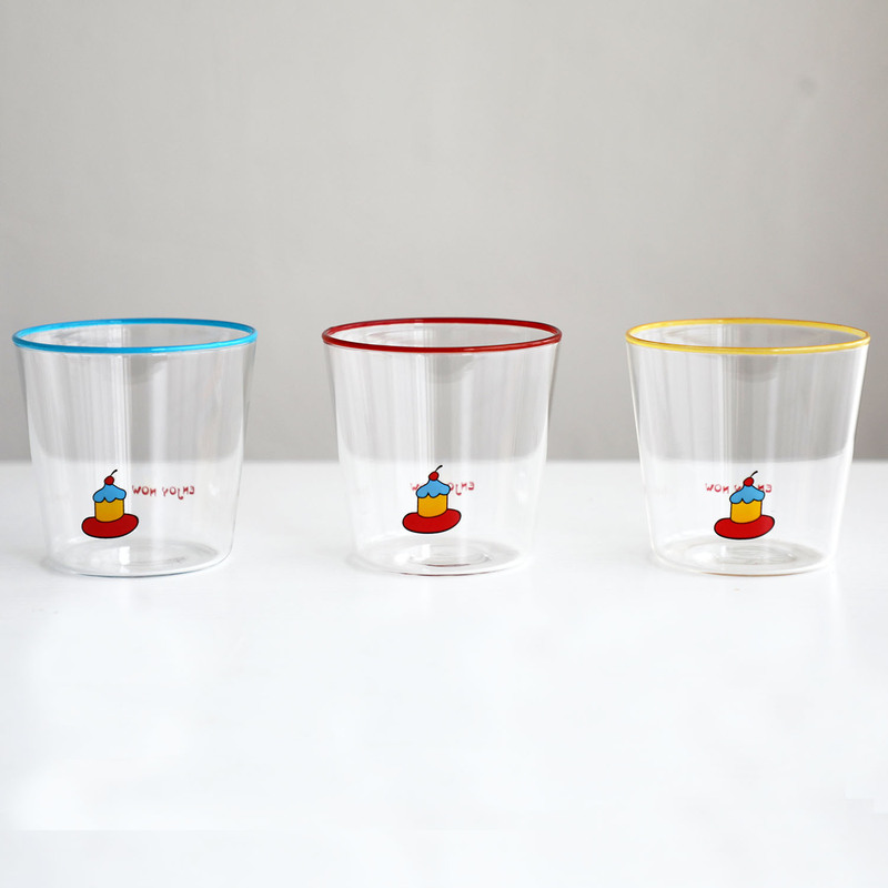 Colorful Summer Glass Cute Handy Cup Red Blue Yellow Ring Drawing Mug Original Latte Ice Coffee Cup