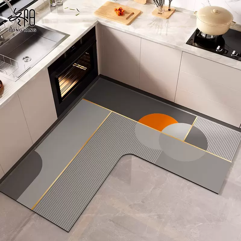 跨境硅藻泥厨房L型地垫家用吸水吸油脚垫卫生间异形耐脏可裁地毯