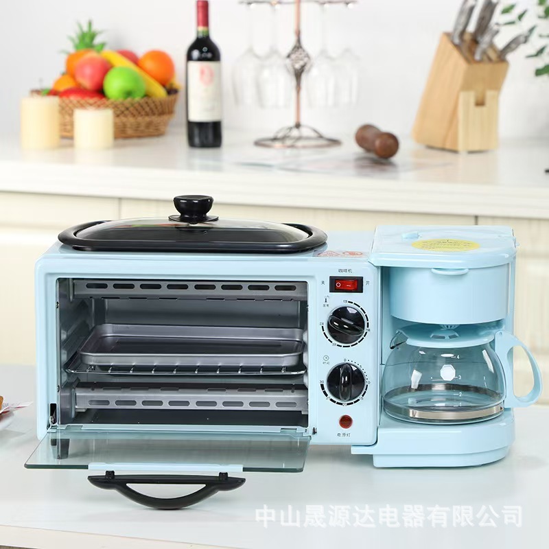 外贸批发轻食早餐机三合一多功能家用烤肉烤面包多士炉咖啡一体机|undefined