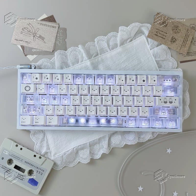 Miffy Rabbit side-engraved light pink and white ins keycaps magnetic switch mechanical keyboard customized PBT simple sublimation Miffy Rabbit side-engraved light pink and white ins keycaps magnetic switch mechanical keyboard customized PBT simple sublimation