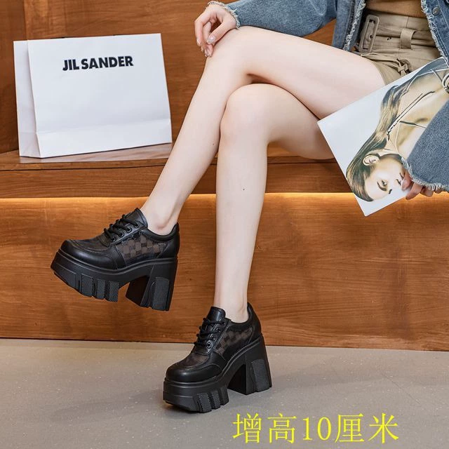 Дышащая сетка сосновые кондитерские изделия толстые на высоком каблуке новые мелкие кожаные туфли