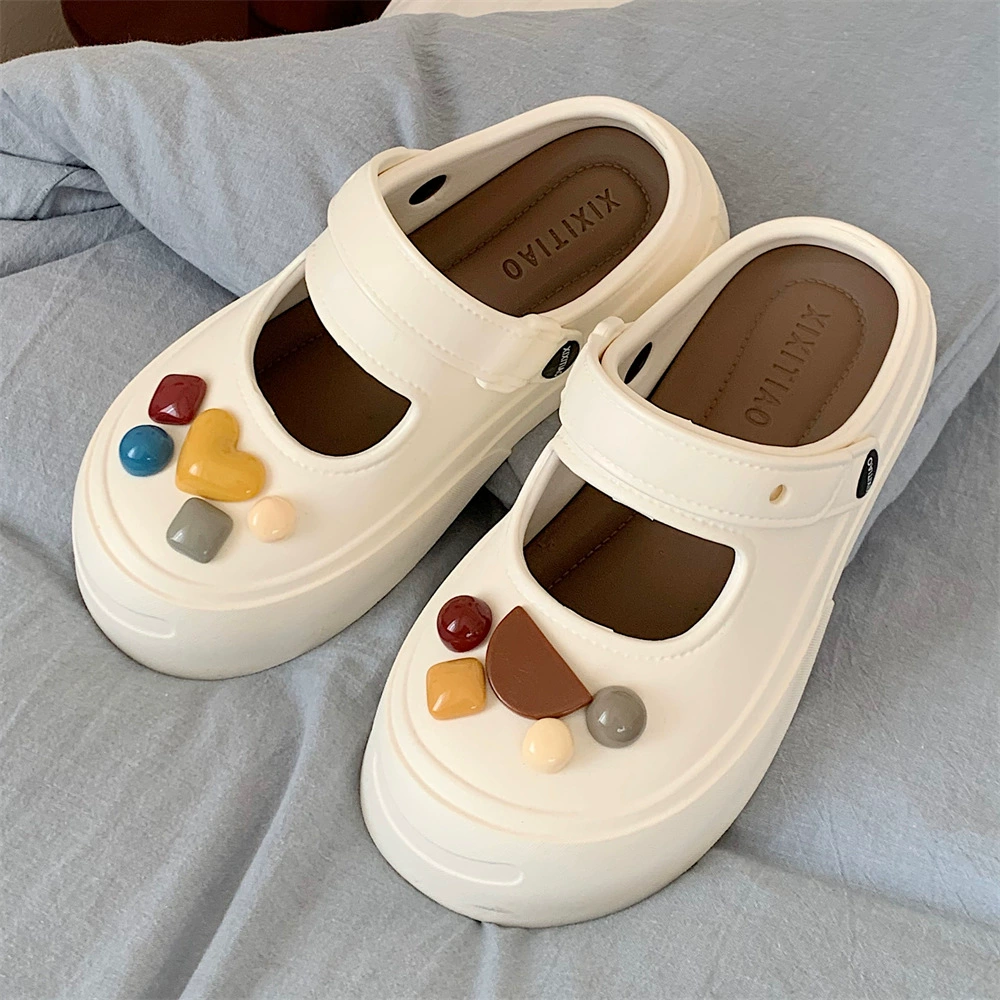 Креативный геометрический наряд, сандалии Мэри Джейн, сделай сам, женские летние модные пляжные тапочки на толстой подошве с увеличенными цветными блоками