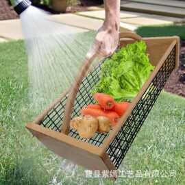 跨境木质家居杂物整理筐铁艺果蔬水果收纳篮厨房置物整理篮