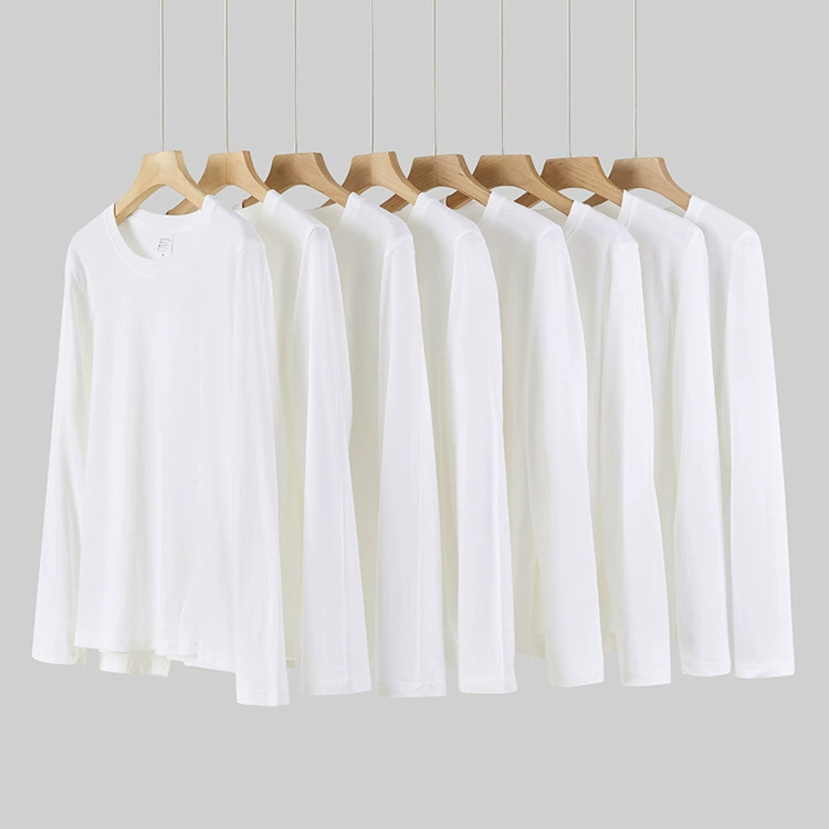 230 г Тяжелая футболка с длинным рукавом мужская хлопковая осенне-зимняя белая футболка свободный свитер однотонная мужская нижняя рубашка оптом
