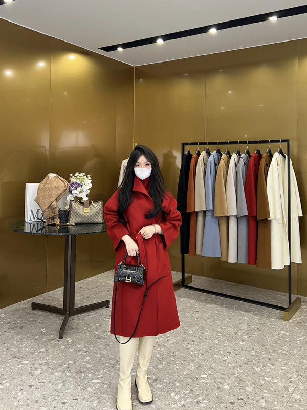 水の波紋の両面のカシミヤのコートの女性の長いタイプの秋冬の長袖のコートの級感の気質は両面を結び付けます。|undefined