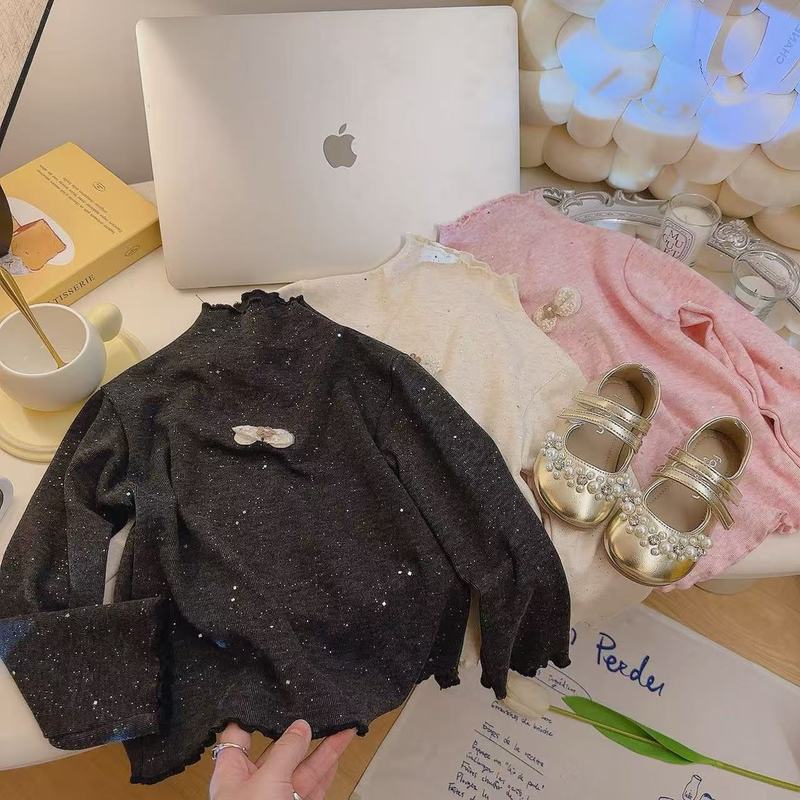 春秋女童打底衫儿童T恤半高领撒银亮片长袖上衣女宝休闲卫衣批发|undefined