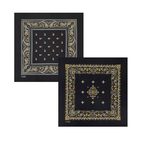 Black Cotton Vintage Paisley Cashew Flower Square Scarf Hip-hop Sport Riding Scarf Factory in stock