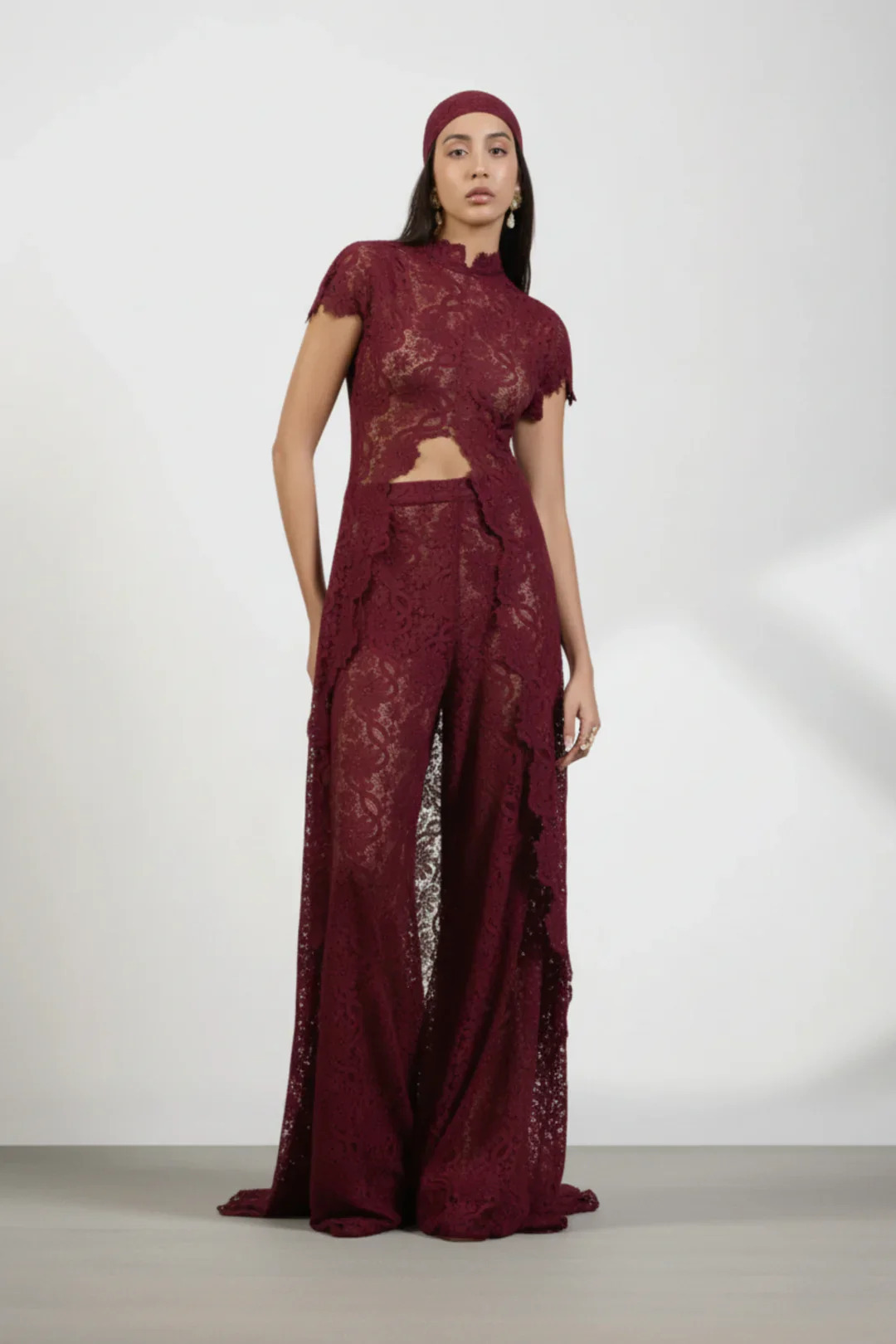 Independent Website European American Women's Clothing Lace Solid Color Dress With Hollow Out Round Neck,_ecoleips.com