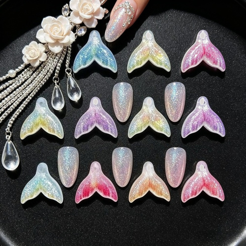 Cross-border bestseller: dazzling gradient mermaid tail nail art decorations, DIY resin accessories, earrings, hair clips, ins-style, popular on Xiaohongshu