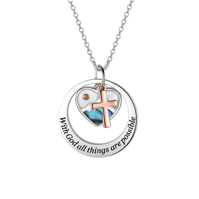 Charm Color Jewelry Stainless Steel Necklace Double Color Silver Rose Gold Faith Hope Love Cross Mustard Seed Pendant Necklace