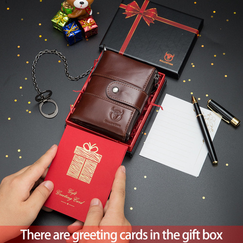 Captain Niu Leather Genuine Leather Vertical Mobile Phone Holder Wallet Sends Greeting Cards to Husband Male Birthday Gift Gift Box with Multiple Card Slots