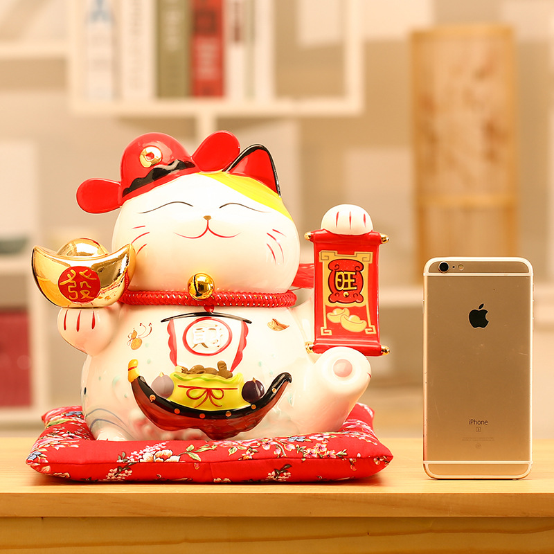 云华陶瓷招财猫电动摇手可爱招财摆件店铺前台装饰品开业乔迁礼物