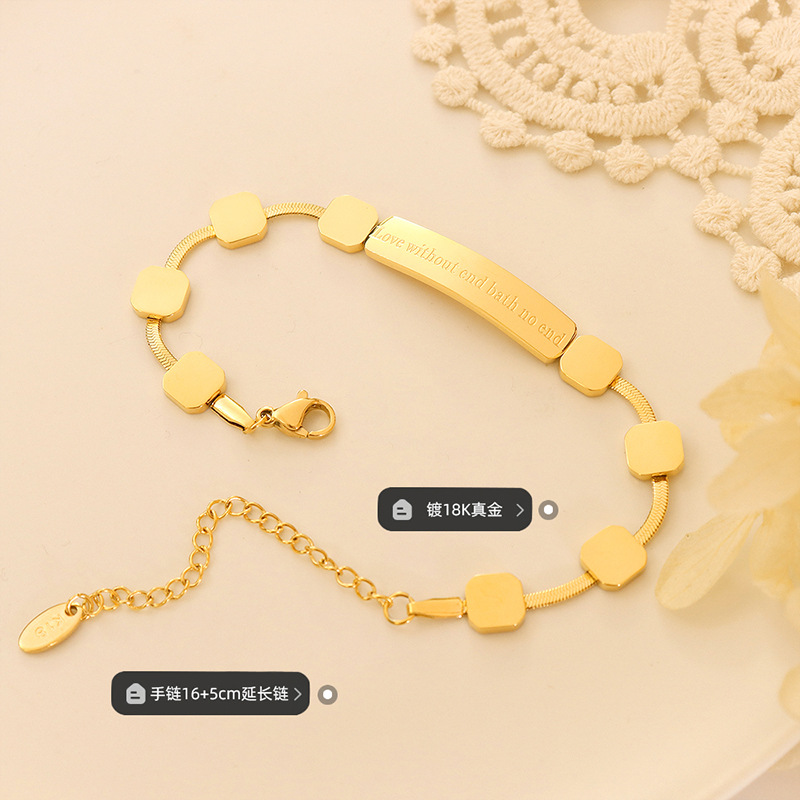 Marka estilo europeo y americano ins joyería nicho diseño sentido inglés letras pulsera transfronteriza nuevo acero de titanio chapado en oro de 18 quilates