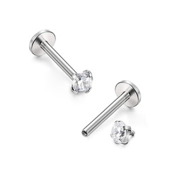 Manufacturer supplies stainless steel zirconia claw lip stud, threaded zirconia inner tooth lip stud, zirconia earring lip ornament lip stud