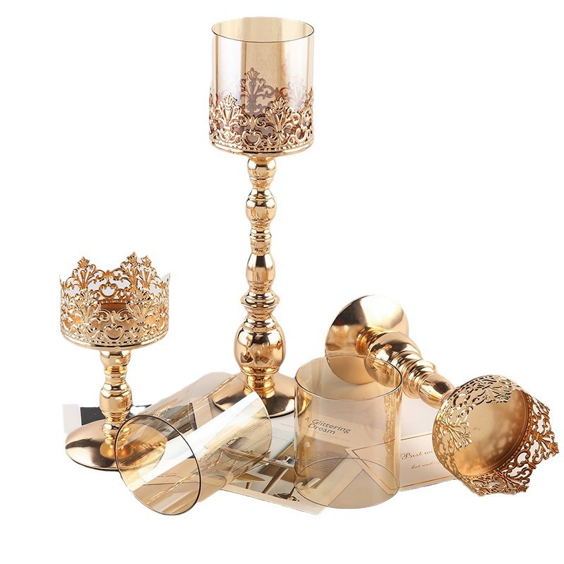 Amazon -plated iron -plated candlestick glass candlestick decoration retro wedding props Amazon creative candlestick
