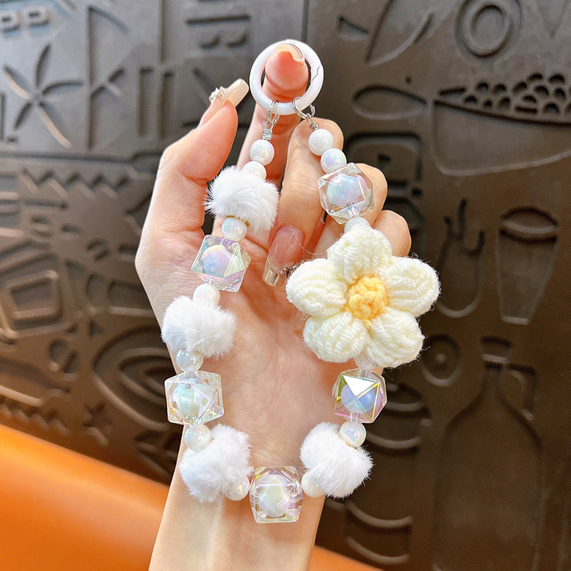 Flor de lana cuentas de otoño y invierno cadena de llaves de teléfono móvil cuentas de lana pulseras bolsos colgantes pequeños regalos al por mayor