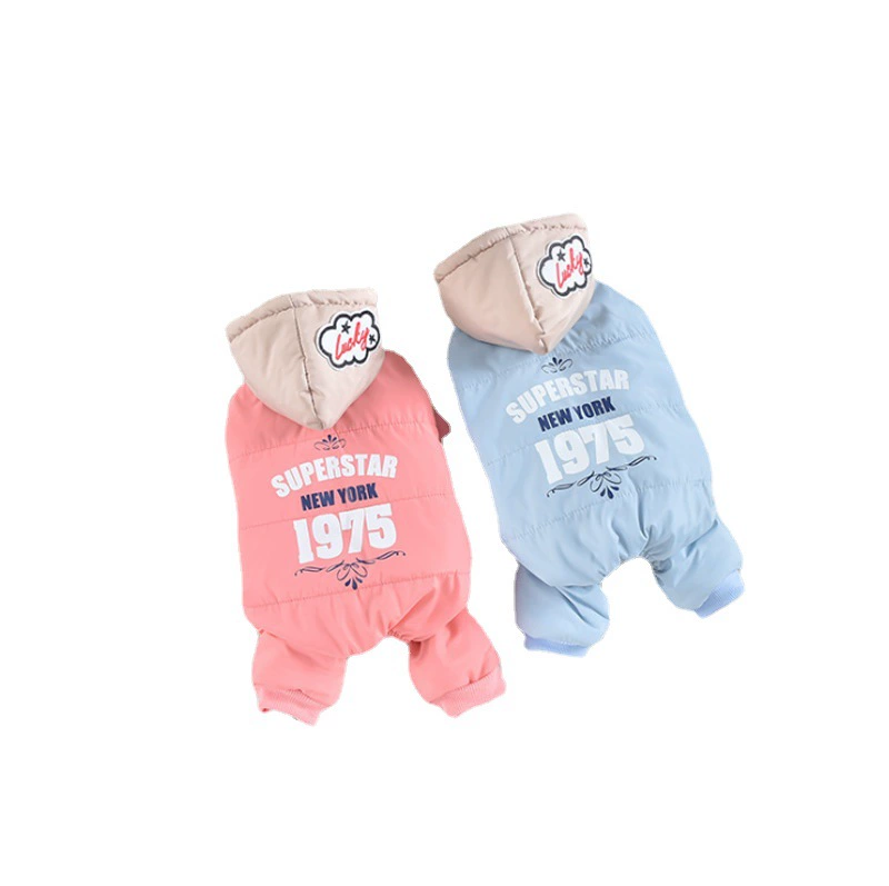 Новая Одежда для маленьких и средних собак, осенняя четвероногая плюшевая флисовая подкладка, теплое пальто с хлопковой подкладкой и шляпой, ветрозащитная четырехногая стеганая куртка с хлопковой подкладкой, зима