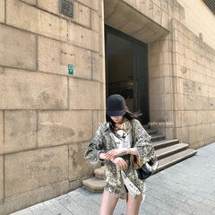 区区欧阳豹纹印花衬衫女秋季设计感小众毛边衬衣长袖宽松复古上衣