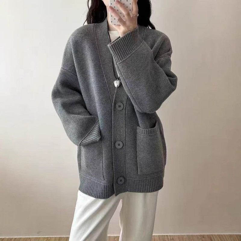 中长款毛衣开衫女宽松外穿2025秋季新款v领慵懒风针织衫外套上衣|undefined