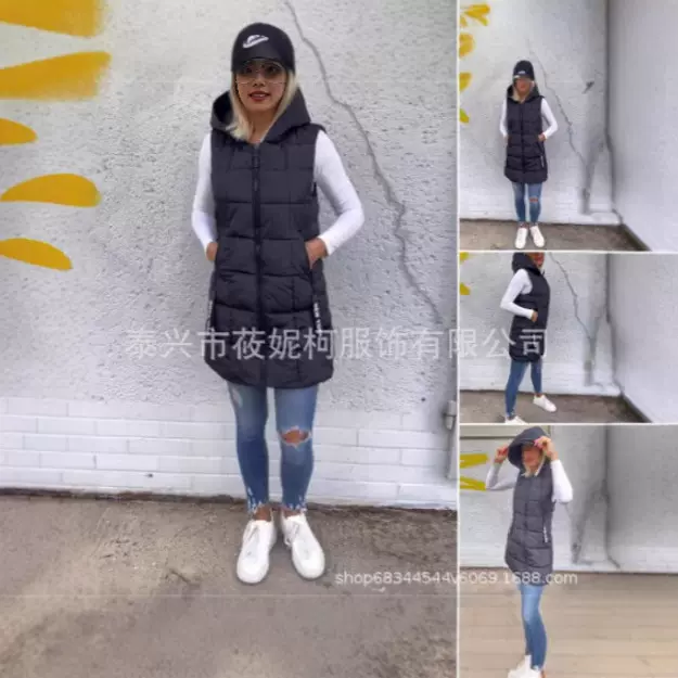 新款棉衣连帽欧美无袖保暖马甲休闲背心批发