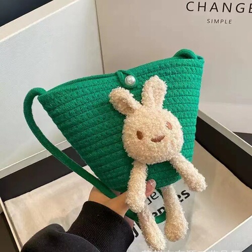 Cute Rabbit Crossbody Cotton Wire Woven Bag, New Crossbody Bucket Grass Woven Bag, Vacation Beach Bag, Versatile Women's Bag