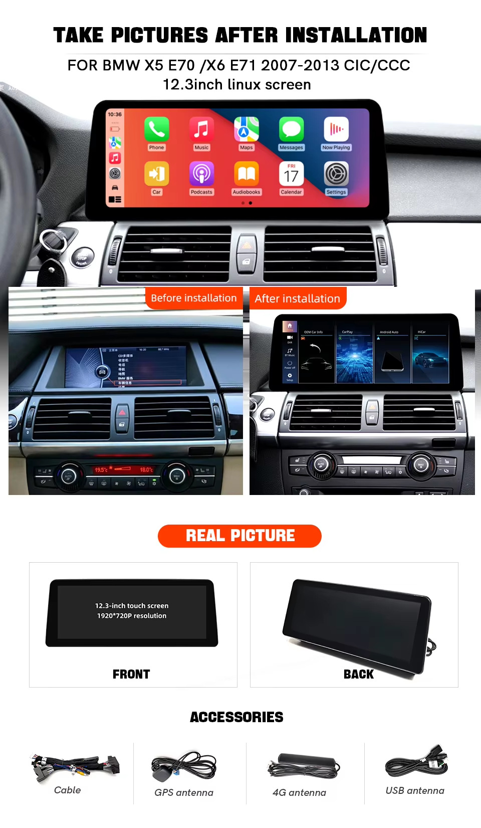 Suitable for BMW X5 E70 X6 E71 2007 - 2013 CCC CIC 10.25'' in-car large screen