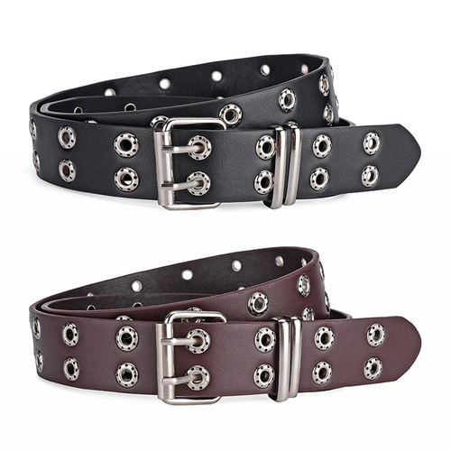  New Punk Women's Double Row Belt Casual Jeans Belt Fashion Decorative Eyelet Belt for Women