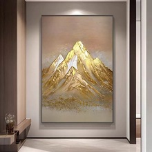 纯手绘金箔日照金山肌理挂画大芬油画玄关装饰画入户门走廊过道