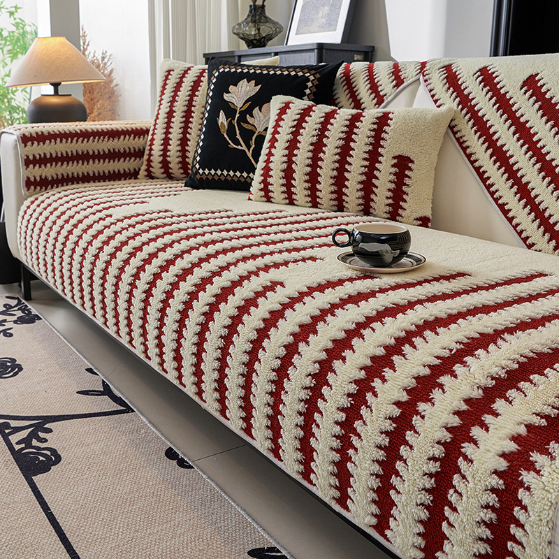 Otoño e invierno engrosado cojín de sofá de peluche 2025 nuevo tipo de forma especial línea recta cojín antideslizante toalla cubierta de sofá todo incluido