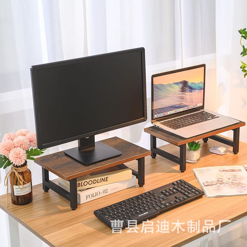 Desktop Wooden Display Bracket Home Desktop Computer Monitor Stand Solid Wood Notebook Storage Rack