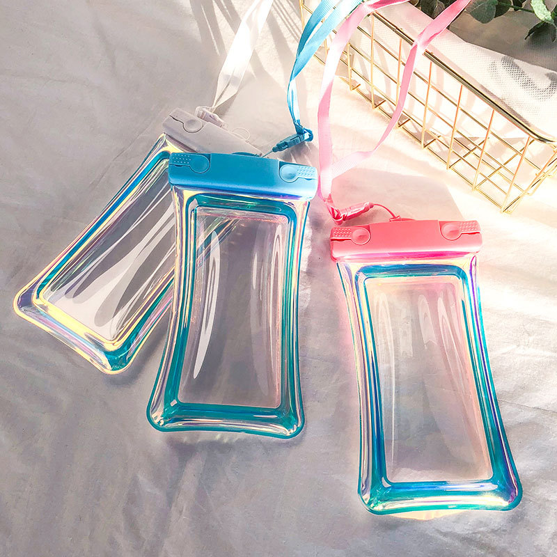 Colorful Light Inflatable Waterproof Phone Bag Touch Screen Transparent Sealed Multicolor Floating Phone Universal Swimming Snorkeling Waterproof Case