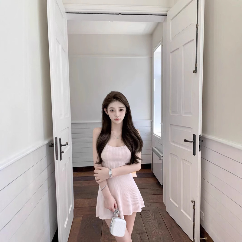 Ruo Yuの甘い雰囲気の韓国女性のホルターネックベストカーディガンとスカートスーツ、夏の新しいスタイル|undefined