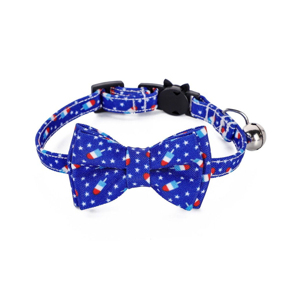Tanpopo transfronterizo venta caliente gatos collar mascota arco corbata bandera americana anillo de gatos decoración impresa al por mayor