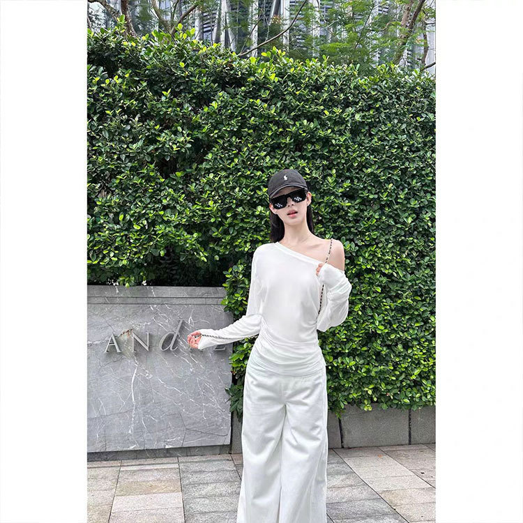 5werkwen 懒懒斜肩T 天丝莱赛尔长袖防晒T|undefined
