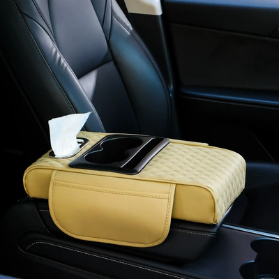 Box Storage Bag Water Cup – Armrest box pad - new-four-in-one-small-rhombus-beige