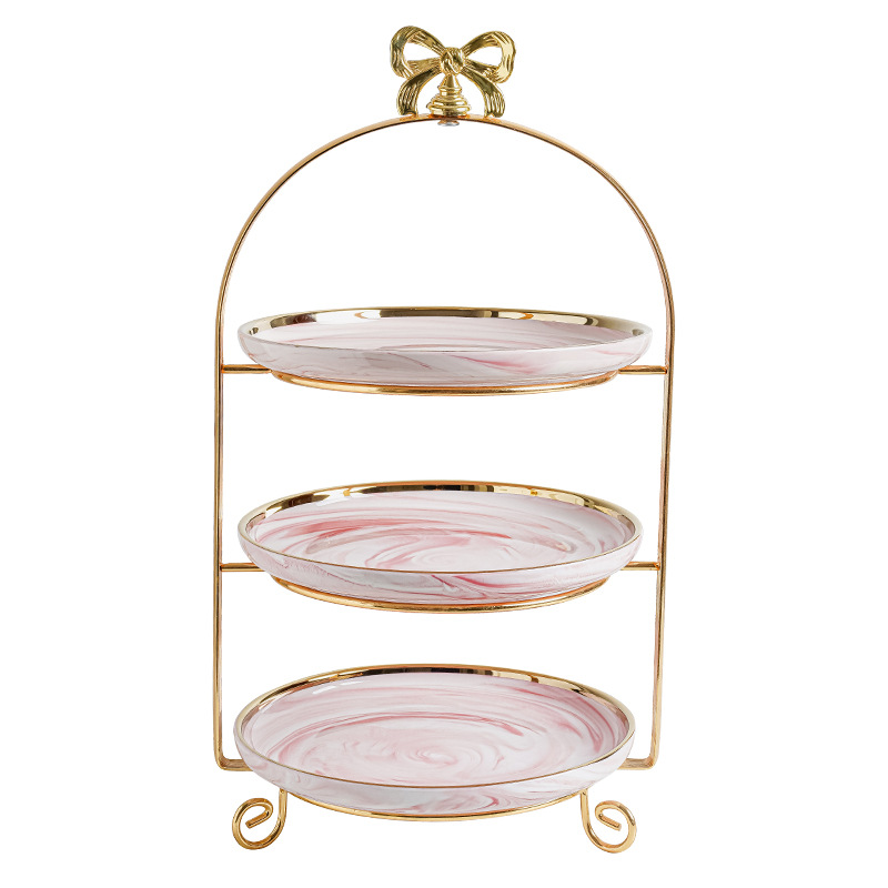 Plato de fruta de doble capa de estilo europeo mesa de café de sala de estar creativa soporte de pastel de múltiples capas mesa de postre de té de la tarde bandeja de postre de caramelo