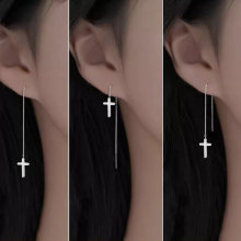 十字耳线女长款流苏耳环两个耳洞的耳链养耳免摘耳坠耳饰礼物