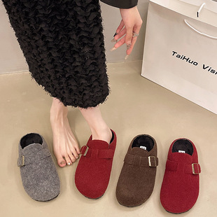 Vintage Mori Birkenstocks Shoes Women's 2024 Autumn and Winter New Thick Sole Lazy One-Pedal Birkenstocks Baotou Half-Drag Mao Mao Shoes