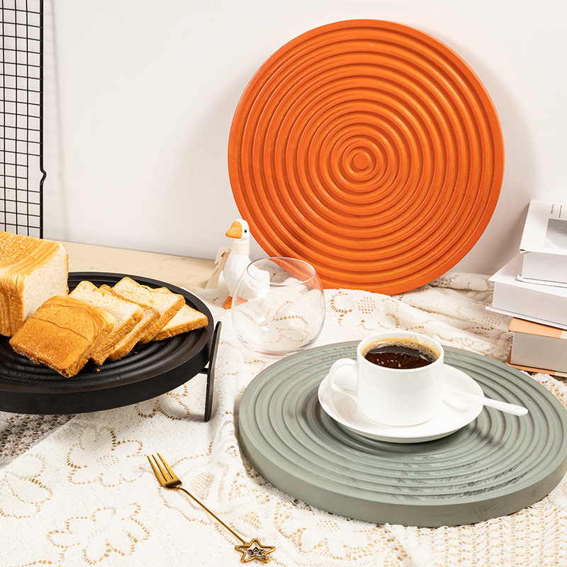 Plato redondo de madera para pan, plato para aperitivos de té de la tarde, plato decorativo para fotografía, plato para tartas con diseño de ondas de estilo nórdico, soporte para postres