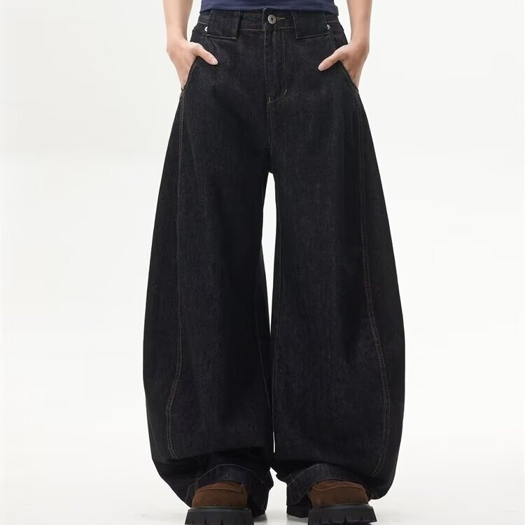 American-Style Curved Silhouette Lazy Wide-Leg Jeans for Women, Loose and High-End, Niche and Cool Casual Pants American-Style Curved Silhouette Lazy Wide-Leg Jeans for Women, Loose and High-End, Niche and Cool Casual Pants