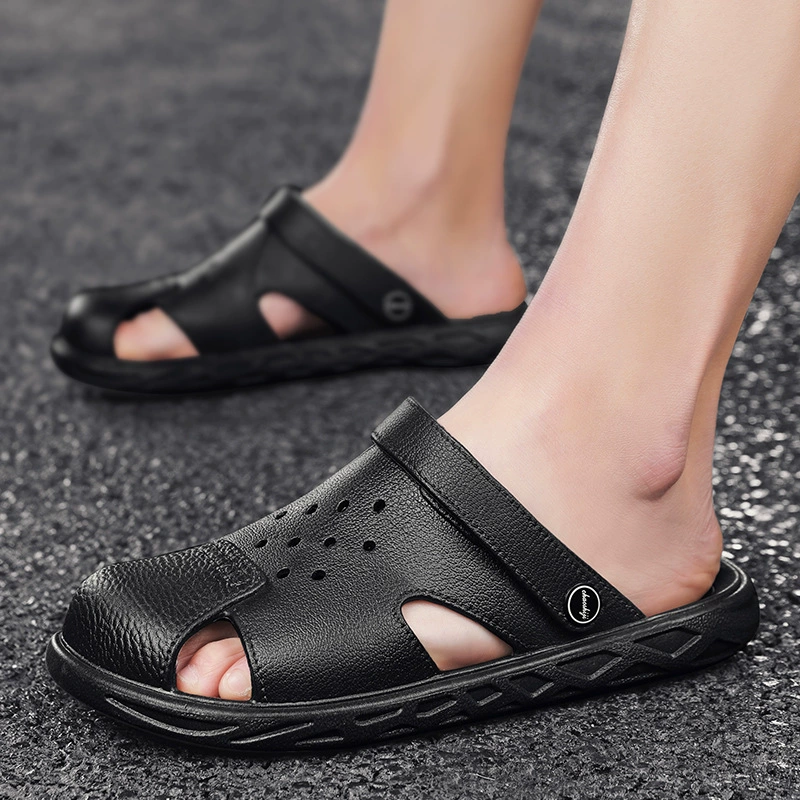 Новые летние сандалии оптом, мужские уличные тапочки двойного назначения среднего возраста, повседневные Нескользящие модные кожаные сандалии Baotou