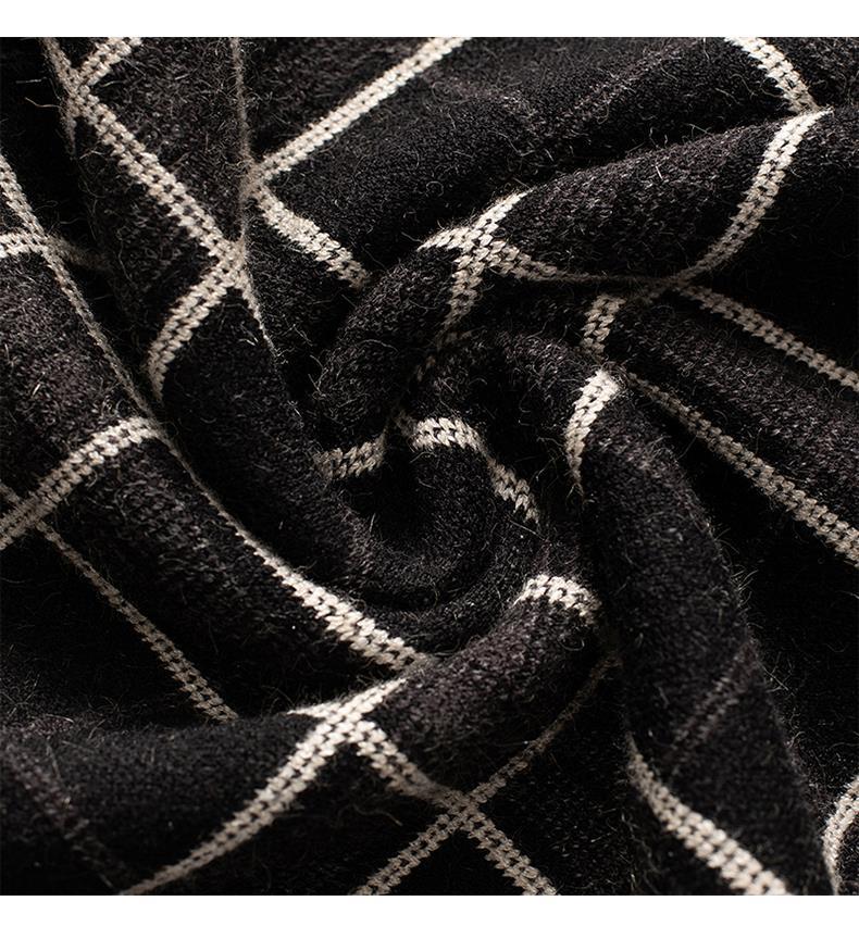 菱形提花毛针织裙 复古格子中长款a字裙新款流苏大码显瘦半身裙厚