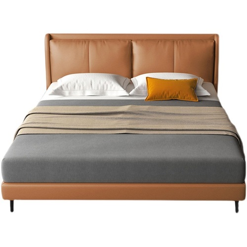 Leather bed, artistic bed, Nordic wedding bed, light luxury modern minimalist, upholstered bed 1.8 meters double master bedroom storage leather bed