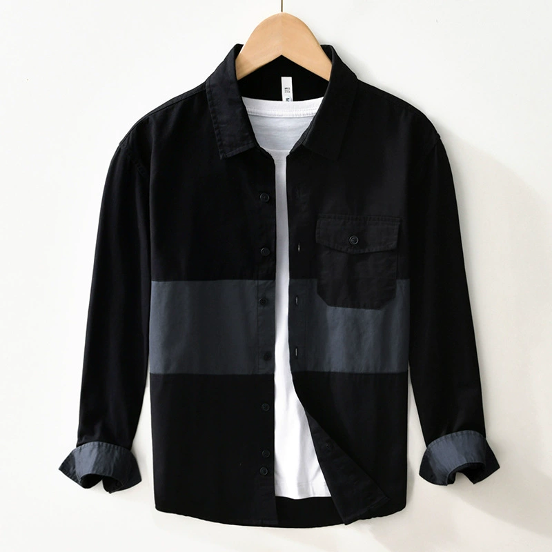 9025 хлопковая рубашка с длинными рукавами контрастного цвета, прошитая Повседневная нишевая Высококачественная рубашка, куртка, цельная доставка