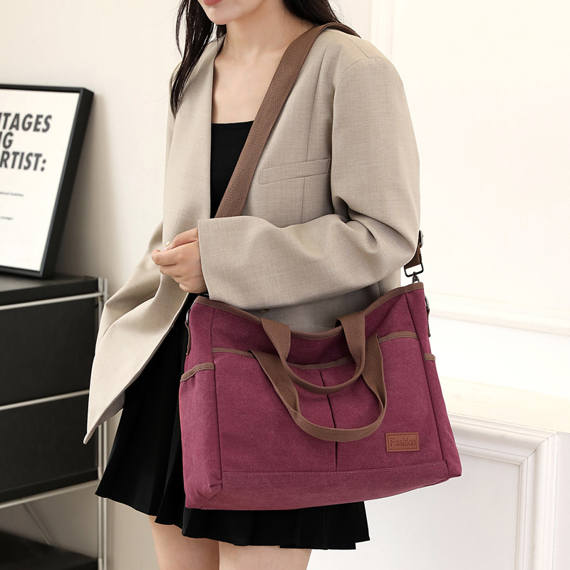 Women's Canvas Shoulder Bag Retro Style Large Capacity Office_voghion.com