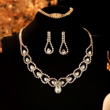 跨境套装 欧美小众爪链水钻婚礼项链新娘耳坠饰品宴会首饰锁骨链