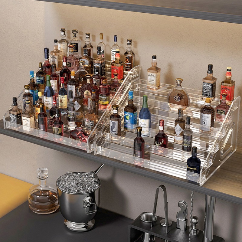 Mini estante de exhibición de vinos extranjeros tipo escalón multicapa gabinete de vinos pequeño estante de almacenamiento de vinos acrílicos