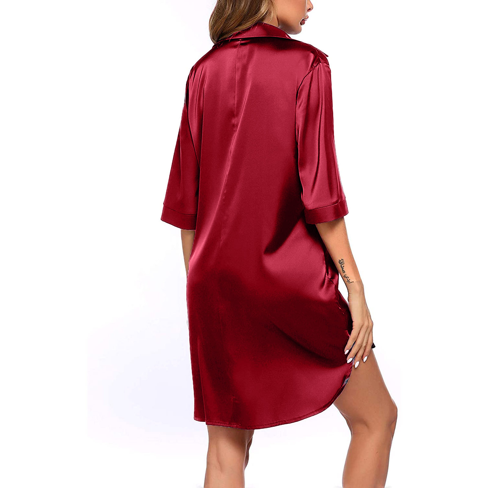 Solid Color Silky Shirt For Home Wear