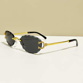 椭圆形外贸眼镜小框跨境时尚T台墨镜无框切边素女眼镜厂家批发款